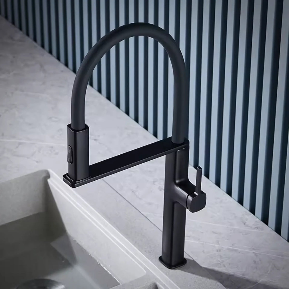 Sterling Luxury Pull-Down Kitchen Faucet — solid brass body, angled view | Casa Norex