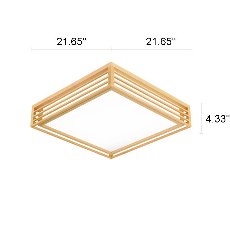 Flush Mount Ceiling Light installed angle view — acrylic diffuser in solid wood frame 2 | Casa Norex