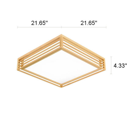 Flush Mount Ceiling Light installed angle view — acrylic diffuser in solid wood frame 2 | Casa Norex