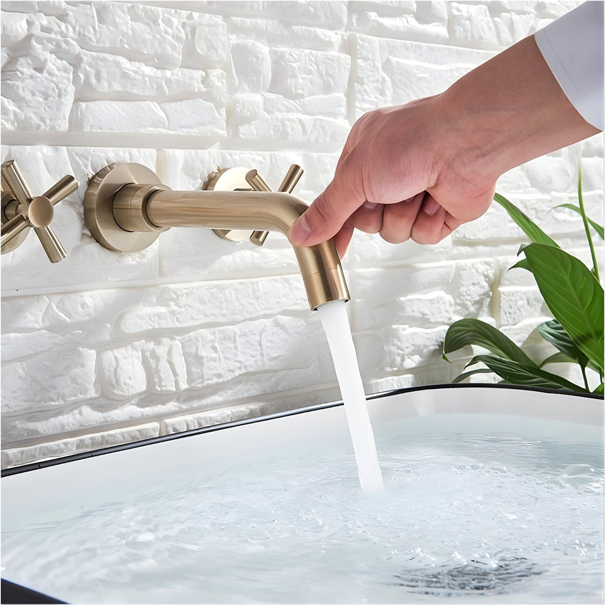 Rotare Wall-Mounted Bathroom Faucet countertop view — Brushed Nickel finish — Casa Norex