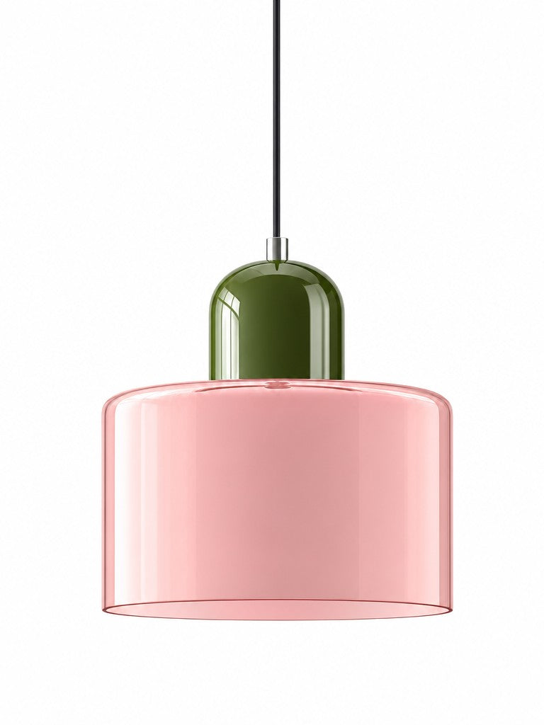 Close-up of glass cylinder shade on Verdoma pendant | Casa Norex