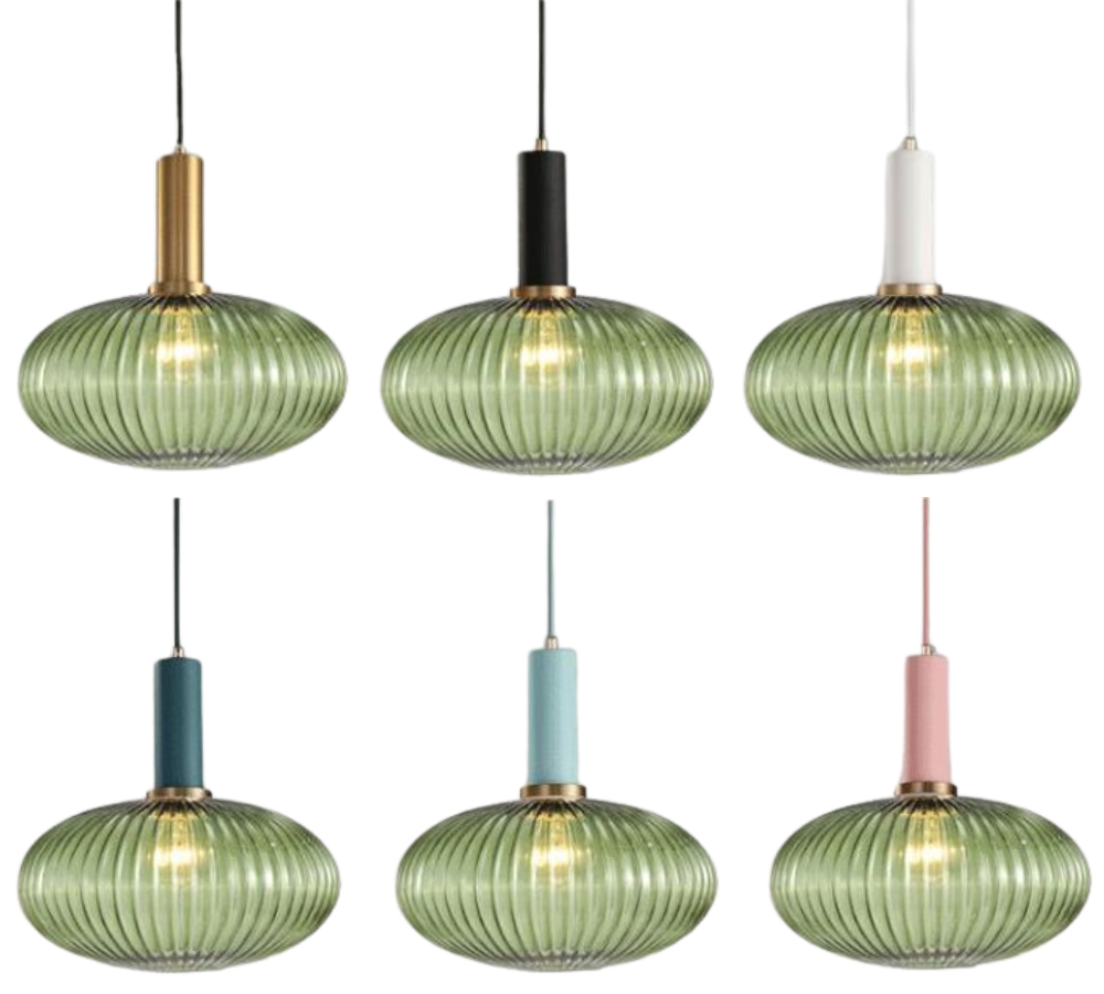 Striped glass shade close-up - Walden vintage pendant by Casa Norex