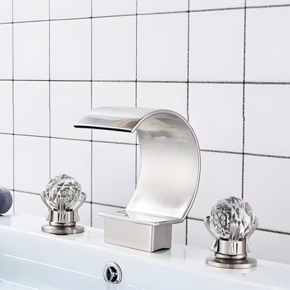 Crestfall Waterfall Bathroom Faucet handle detail — Brushed Nickel finish — Casa Norex
