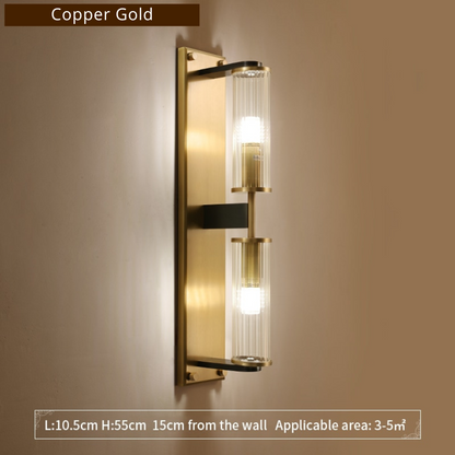 Tereza copper glass column wall sconce dual-bulb | Casa Norex