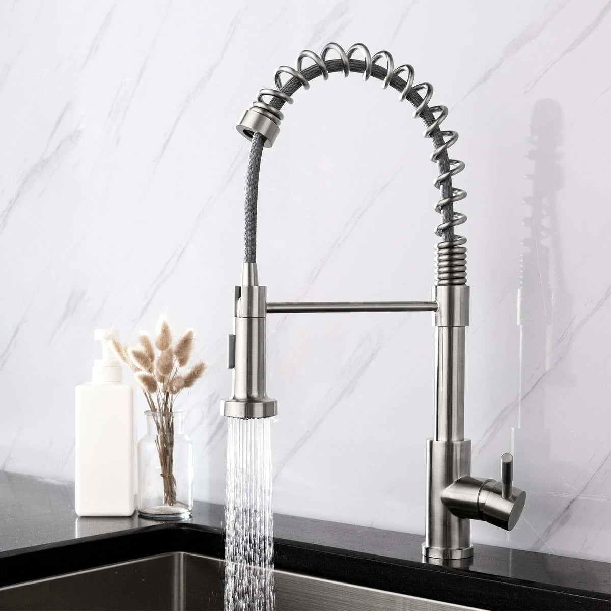 Halmstad - Single Hole Pre-Rinse Pull-Down Sprayer Spring Spout Kitchen Faucet