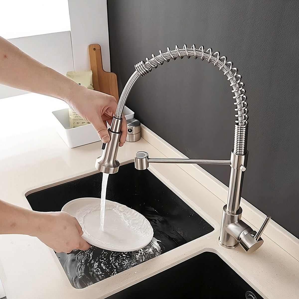 Halmstad - Single Hole Pre-Rinse Pull-Down Sprayer Spring Spout Kitchen Faucet