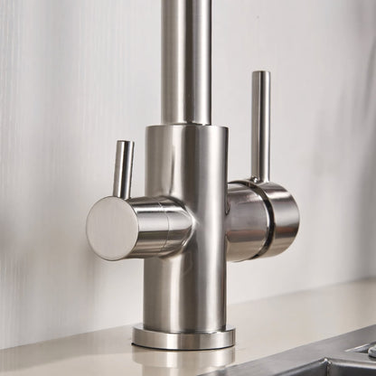 Clearwell 3-Way Filtered Pull-Out Kitchen Faucet — high-arc pull-out spout, angled view | Casa Norex