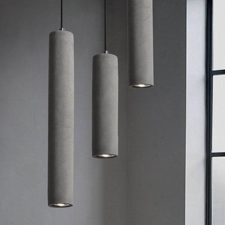 Pendant Light side profile view — raw cement tube shade | Casa Norex