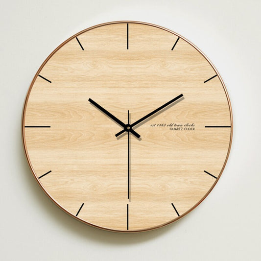 Minimalist Wooden Wall Clock with gold-plated frame, 12-14-16 inch sizes