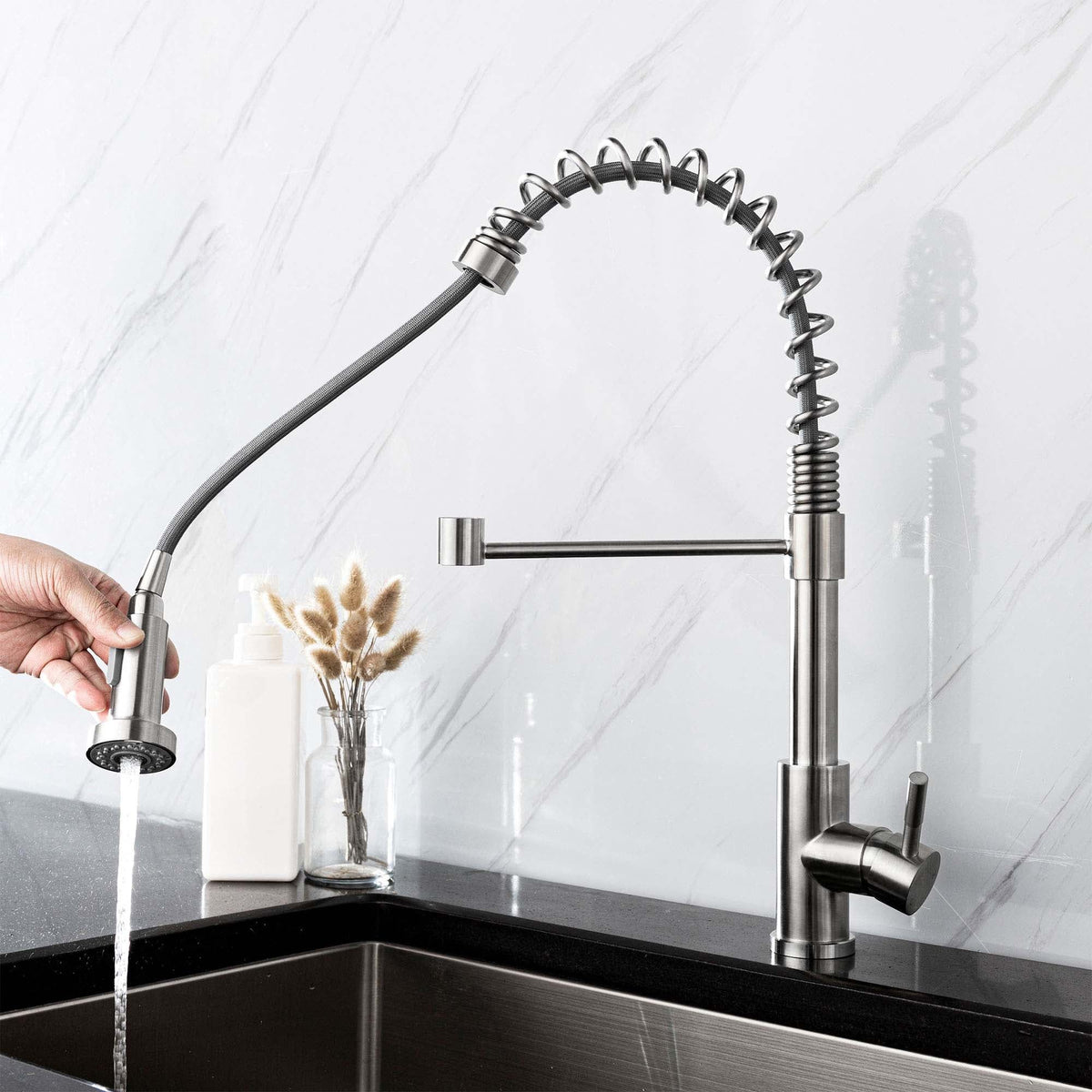 Halmstad - Single Hole Pre-Rinse Pull-Down Sprayer Spring Spout Kitchen Faucet
