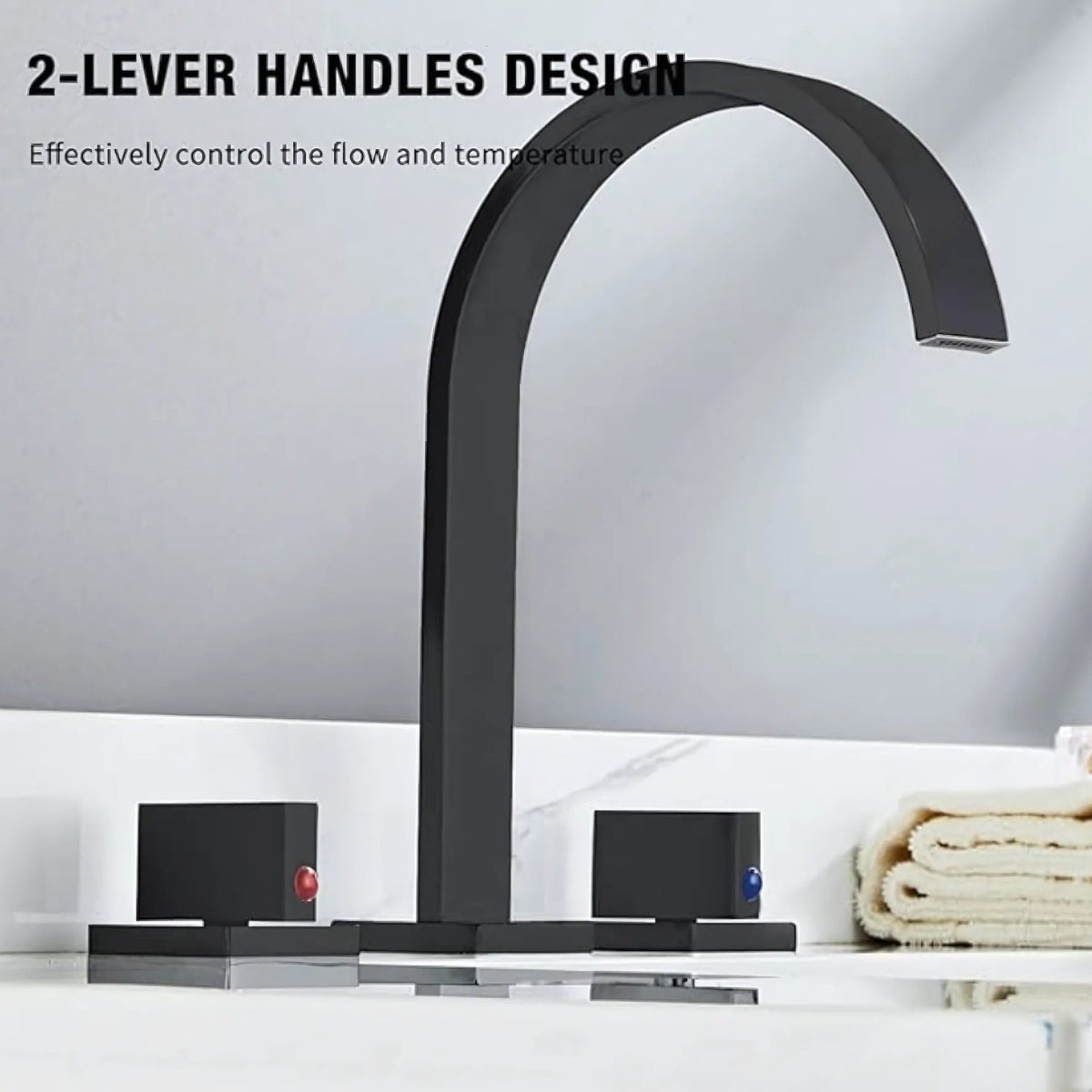 Close-up of solid brass spout and handle on Squareline Bathroom Faucet | Casa Norex