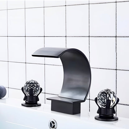 Crestfall Waterfall Bathroom Faucet installed — Brushed Nickel finish angle view | Casa Norex
