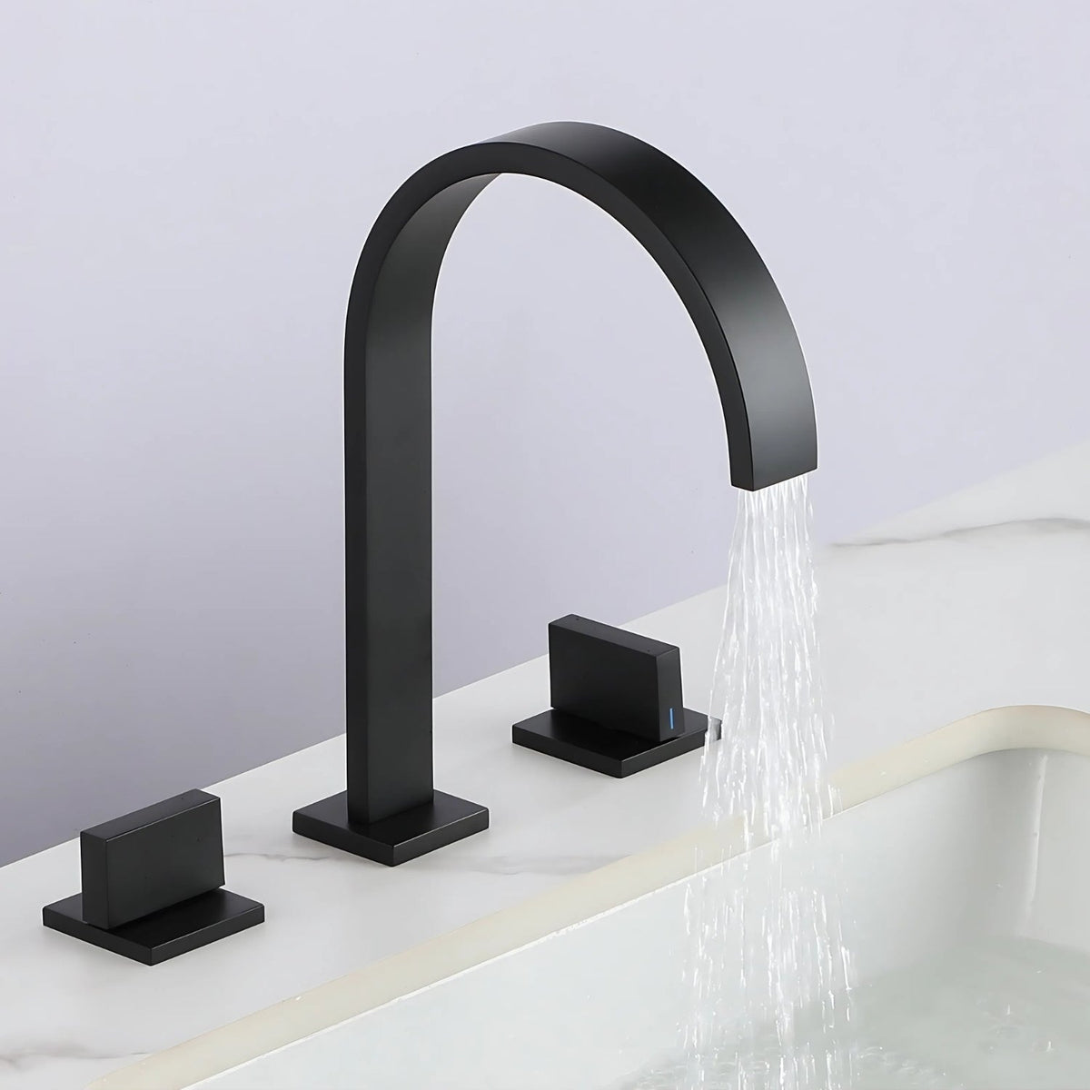 Squareline Bathroom Faucet install angle — Black finish — Casa Norex
