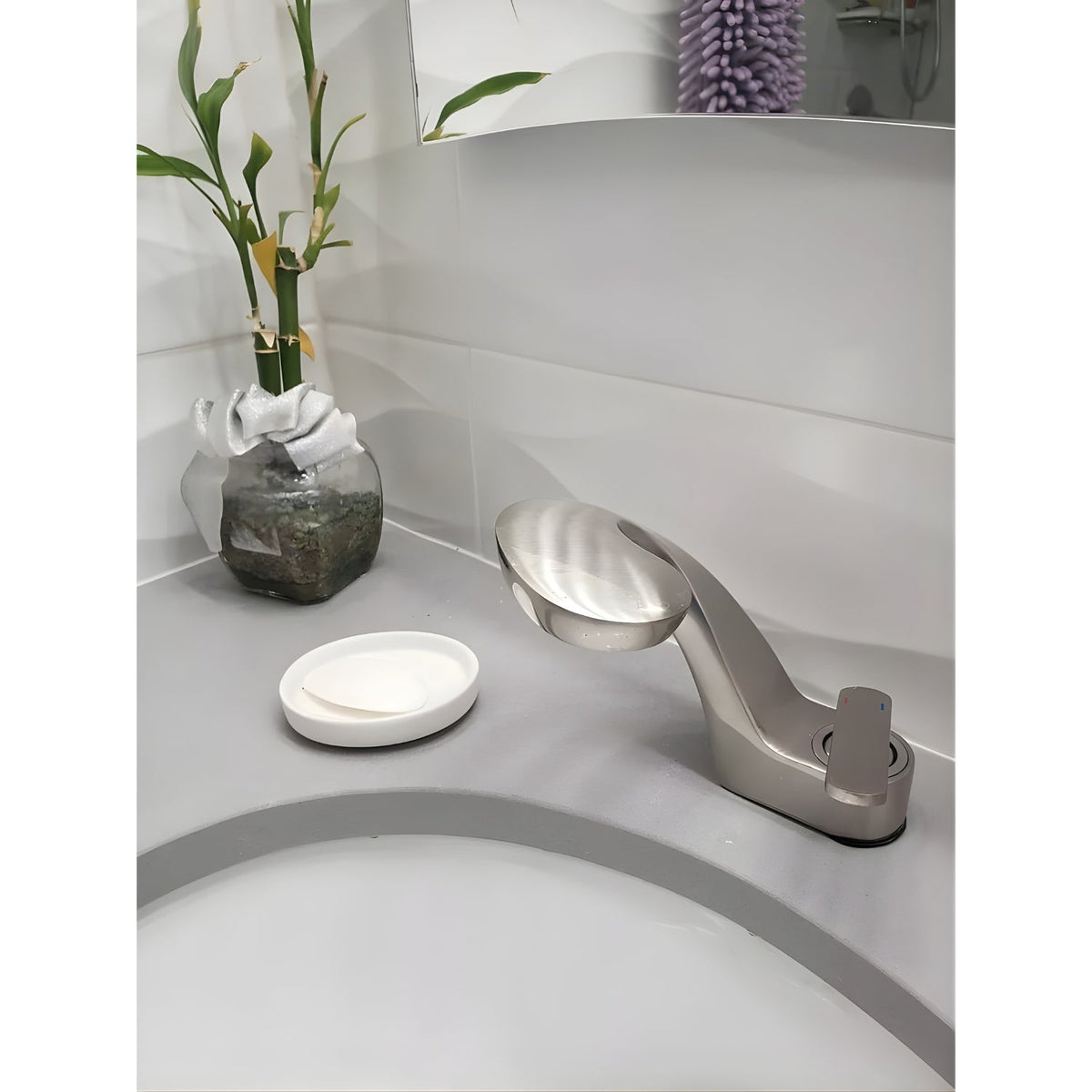 Belmara Bathroom Faucet spout close-up — Brushed Gold finish — Casa Norex