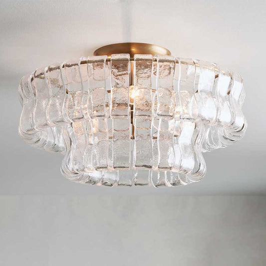 Ghiaccio flush mount ceiling light — curved textured glass, brass finish | Casa Norex