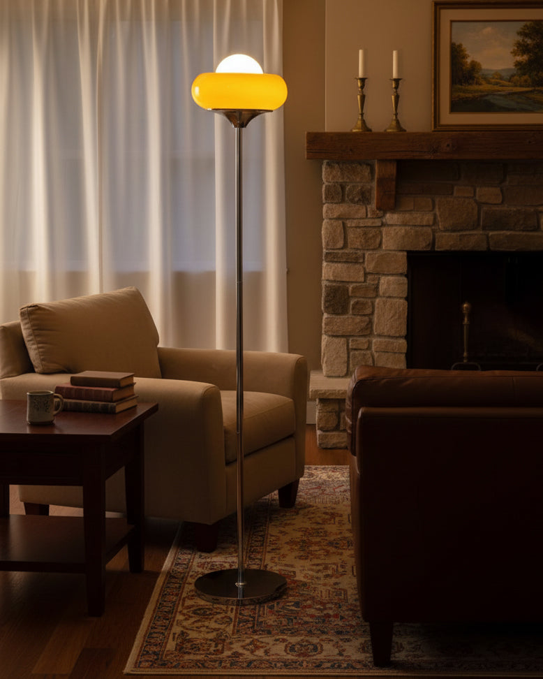 Chrome body detail - Guzzini globe floor lamp by Casa Norex