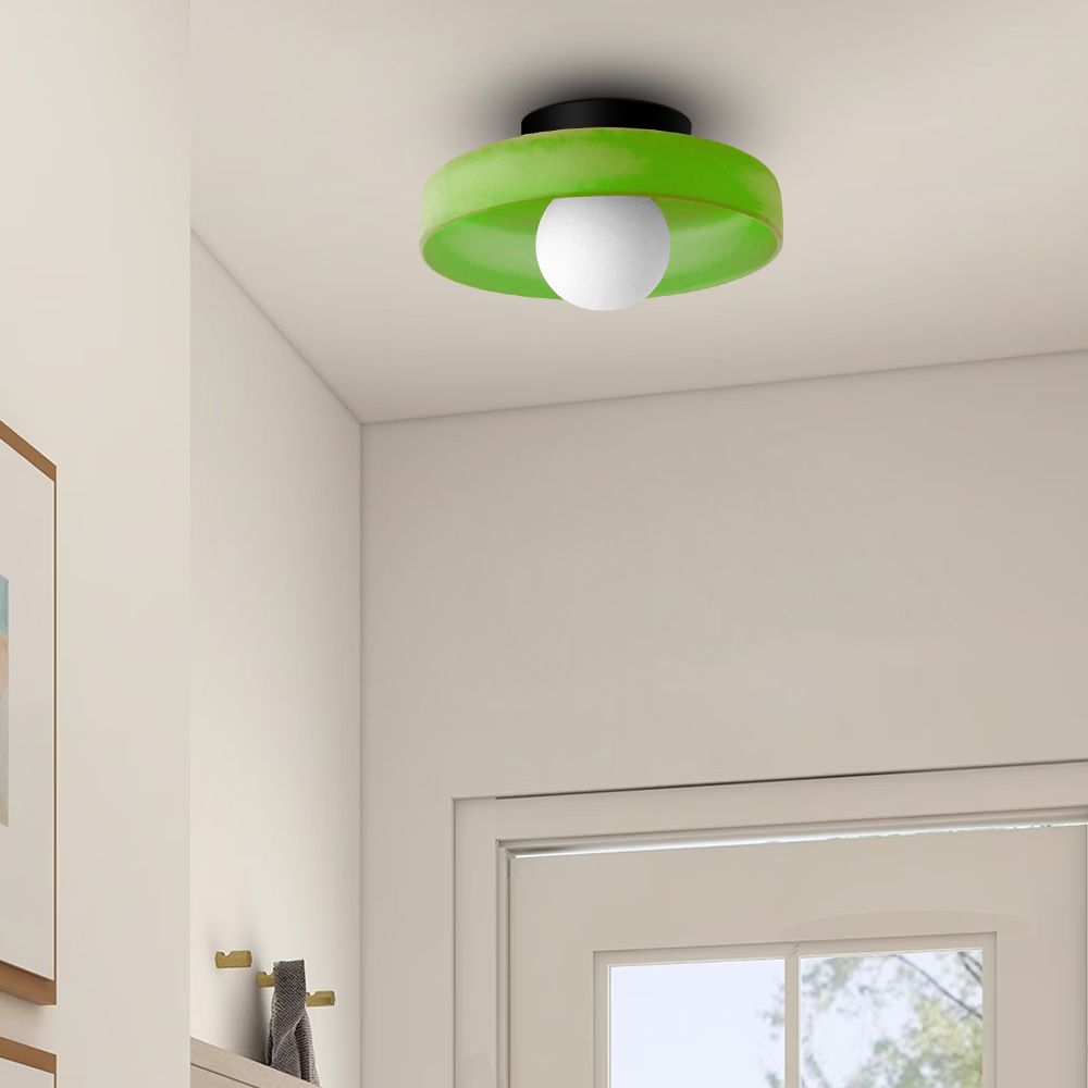 Round flush mount ceiling light green glass dome variant — Casa Norex