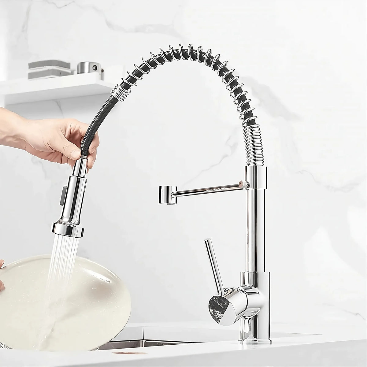 Halmstad - Single Hole Pre-Rinse Pull-Down Sprayer Spring Spout Kitchen Faucet
