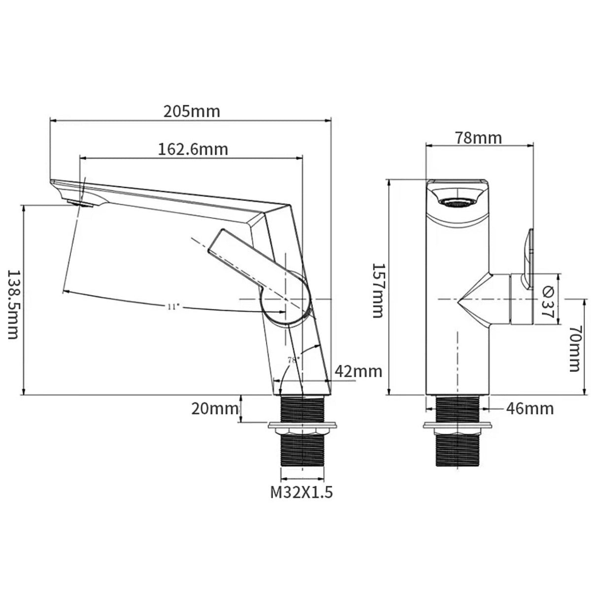 Purelane Bathroom Faucet installed — Black finish angle view | Casa Norex