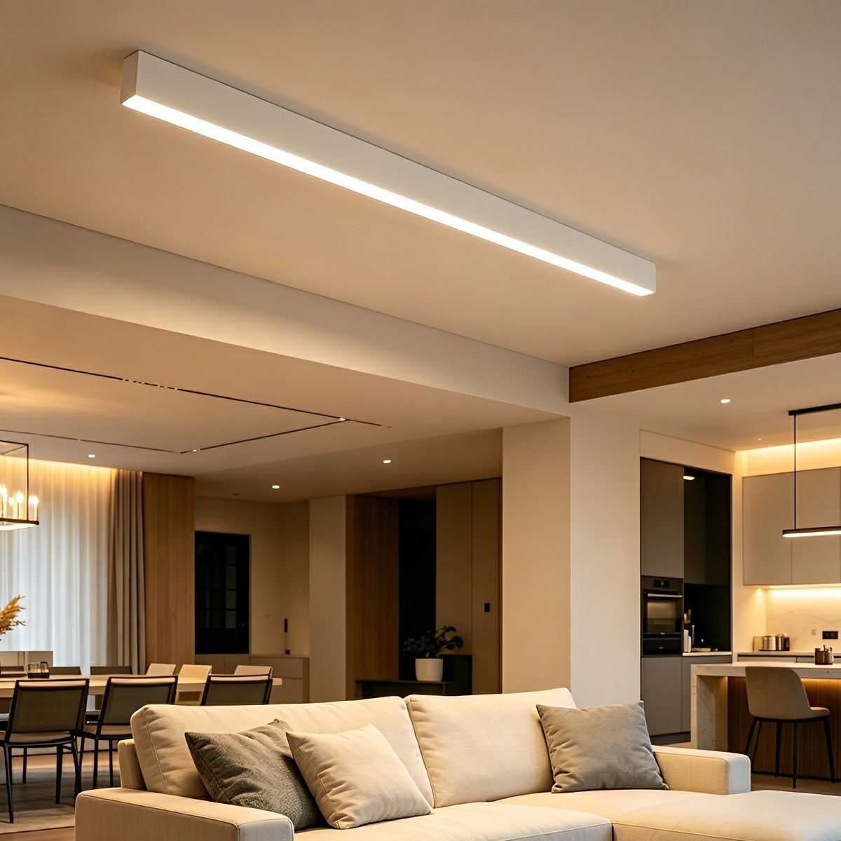Dimming ceiling light glow detail — warm to cool white — Casa Norex