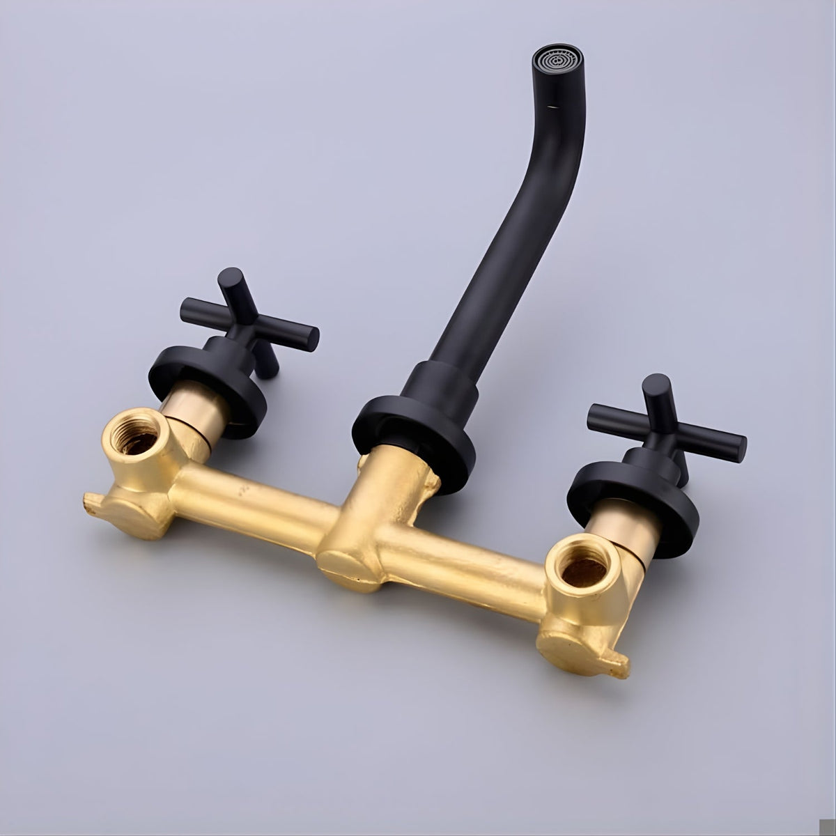 Rotare Wall-Mounted Bathroom Faucet mounting detail — Black finish — Casa Norex