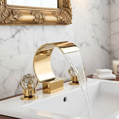 Crestfall Waterfall Bathroom Faucet in bathroom vanity setting — Three-Hole | Casa Norex