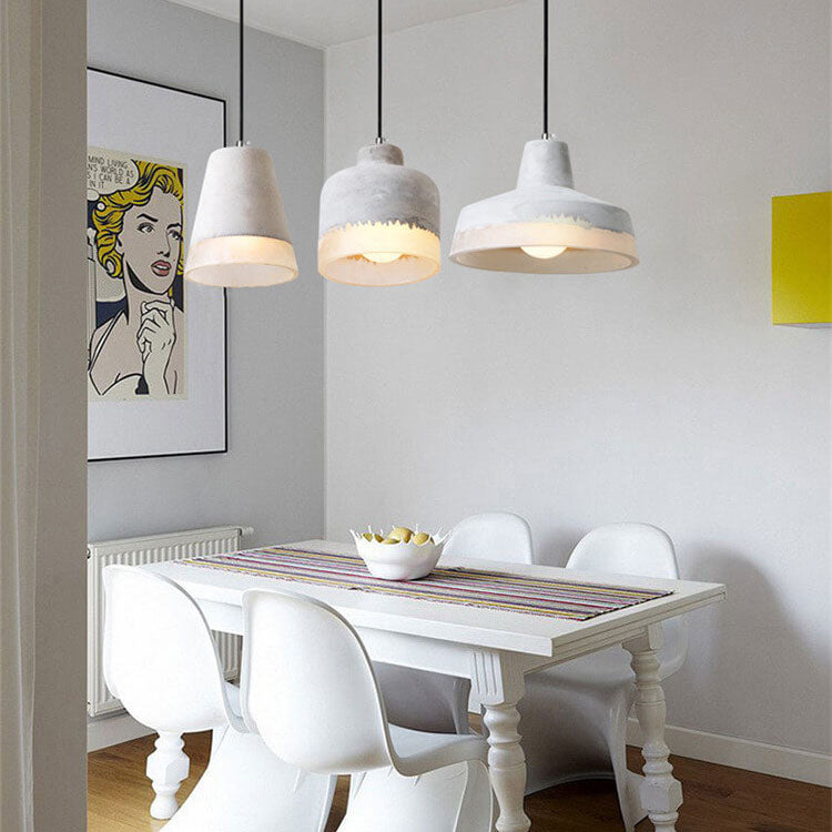 Pendant Light installed angle view — cement and resin shade on metal frame | Casa Norex