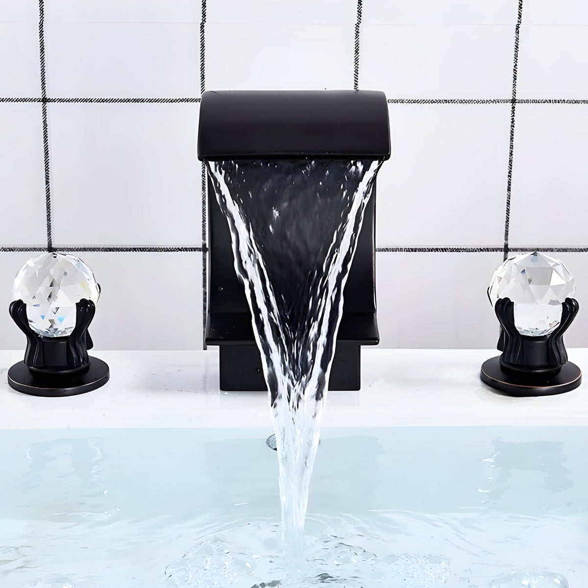 Crestfall Waterfall Bathroom Faucet top-down view — Chrome finish — Casa Norex