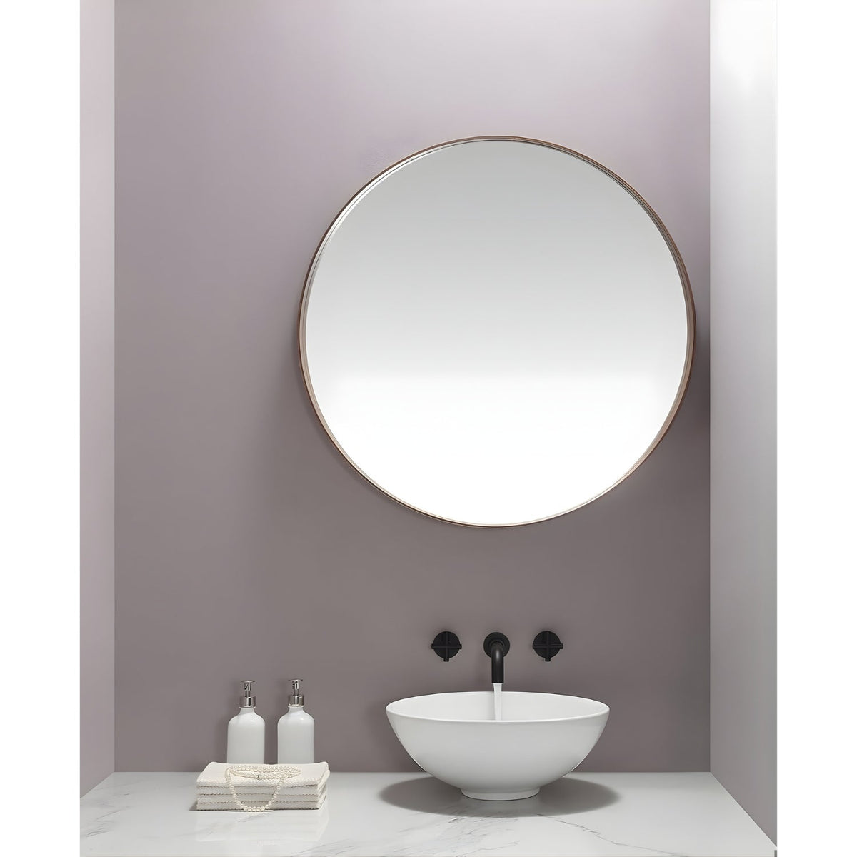 Rotare Wall-Mounted Bathroom Faucet spray head detail — Rose Gold finish — Casa Norex