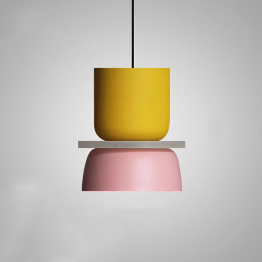 Macaron pendant light — yellow and pink two-tone metal shade | Casa Norex