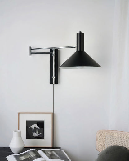 Anvia swing arm lamp installed mid-century living room - Casa Norex