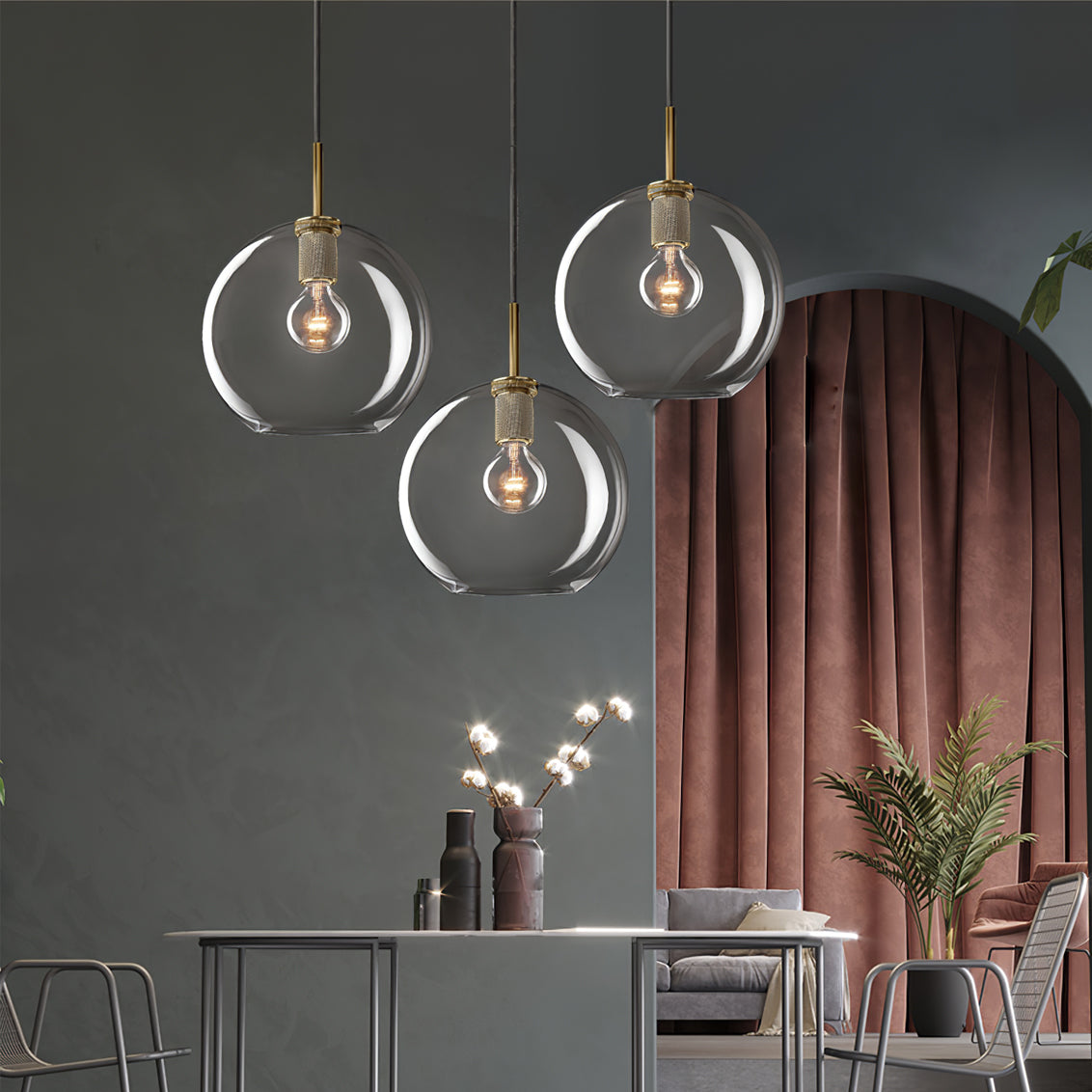 Armed Brass Pendant Lamp