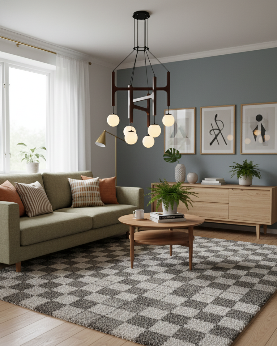 Wood chandelier adjustable cable and ceiling mount detail — Casa Norex