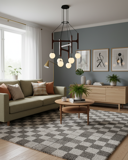 Wood chandelier adjustable cable and ceiling mount detail — Casa Norex