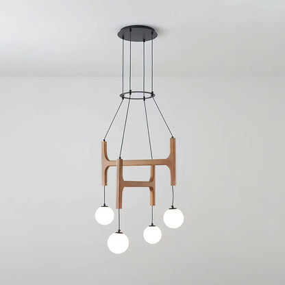 Wood chandelier 4-head configuration over dining table — Casa Norex