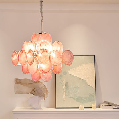 Ellie Pink Disc Murano Chandelier
