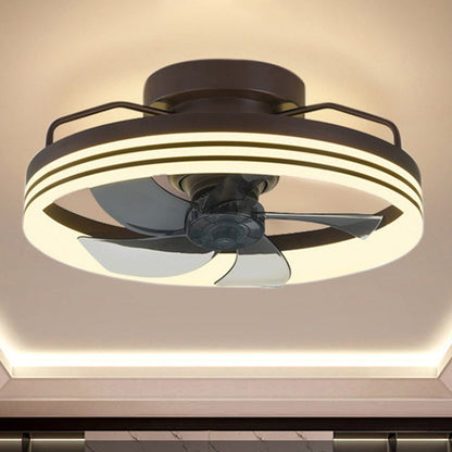 Contemporary Nordic Rotatable Circular Copper Iron Acrylic LED Semi-Flush Mount Ceiling Fan Light For Living Room