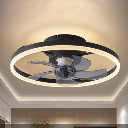 Contemporary Nordic Rotatable Circular Copper Iron Acrylic LED Semi-Flush Mount Ceiling Fan Light For Living Room