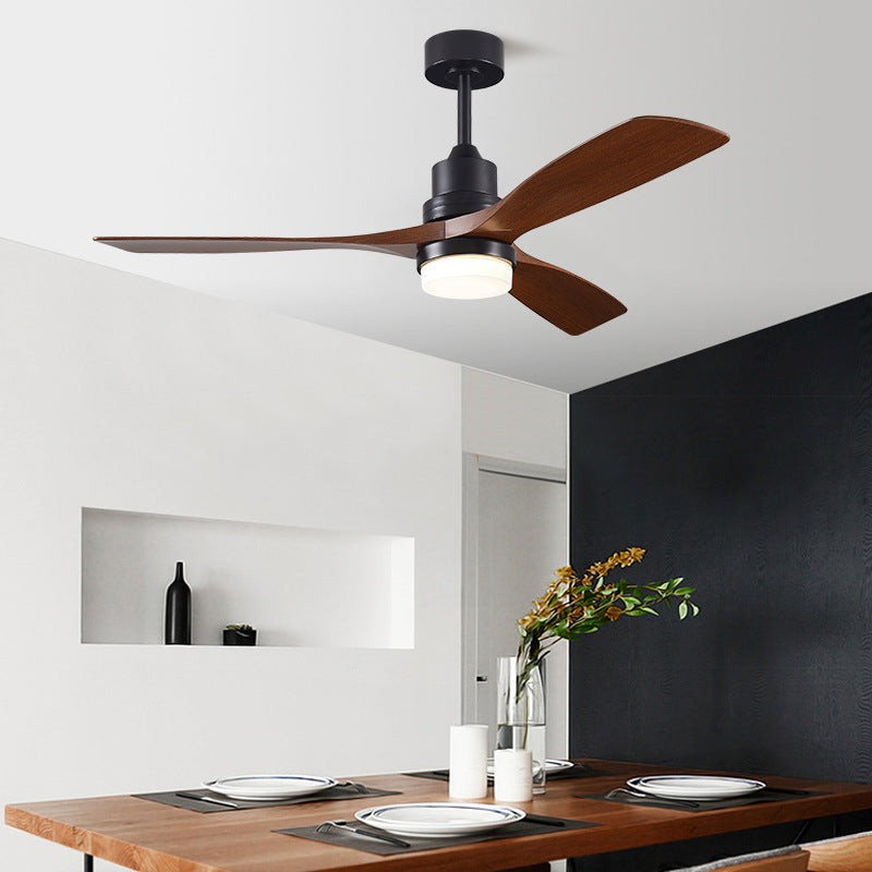 Solid wood ceiling fan light — carbon steel body with three wood blades | Casa Norex