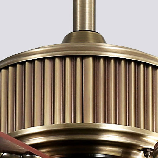 Contemporary Nordic Five Fan Blades Copper Wood Glass LED Downrods Ceiling Fan Light For Living Room