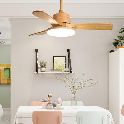 Contemporary Nordic Three Fan Blades Solid Wood Acrylic Hardware LED Downrods Ceiling Fan Light For Dining Room