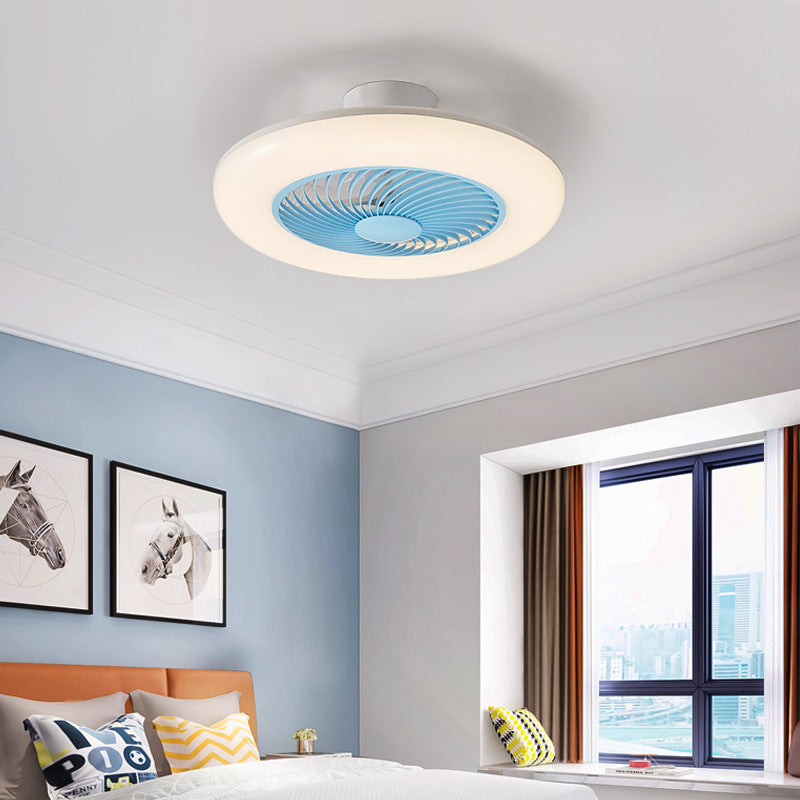 Modern Simplicity Round Iron ABS Acrylic LED Semi-Flush Mount Ceiling Fan Light For Bedroom