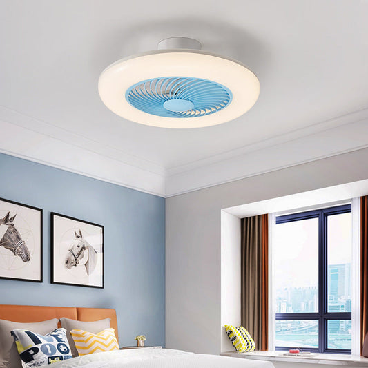 Modern Simplicity Round Iron ABS Acrylic LED Semi-Flush Mount Ceiling Fan Light For Bedroom