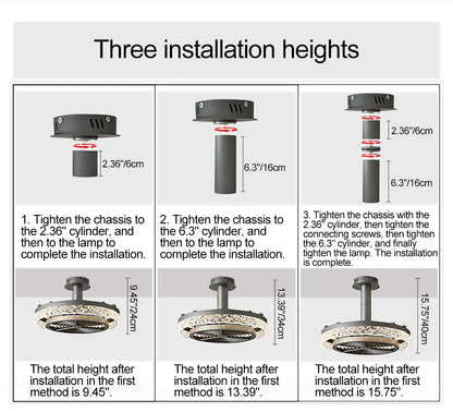 Contemporary Nordic Dome Round Iron Acrylic Ice Texture Edge LED Downrods Ceiling Fan Light For Living Room