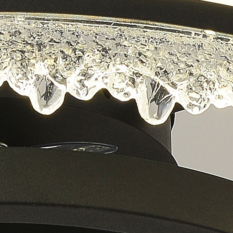 Contemporary Nordic Dome Round Iron Acrylic Ice Texture Edge LED Downrods Ceiling Fan Light For Living Room