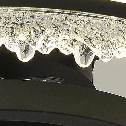 Contemporary Nordic Dome Round Iron Acrylic Ice Texture Edge LED Downrods Ceiling Fan Light For Living Room