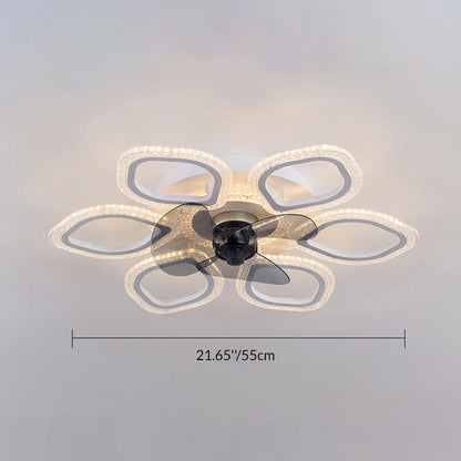 Contemporary Creative Acrylic ABS Floral Round LED Semi-Flush Mount Ceiling Fan Light For Bedroom
