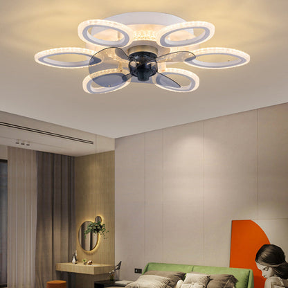 Contemporary Creative Acrylic ABS Floral Round LED Semi-Flush Mount Ceiling Fan Light For Bedroom