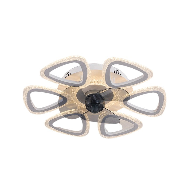 Contemporary Creative Acrylic ABS Floral Round LED Semi-Flush Mount Ceiling Fan Light For Bedroom