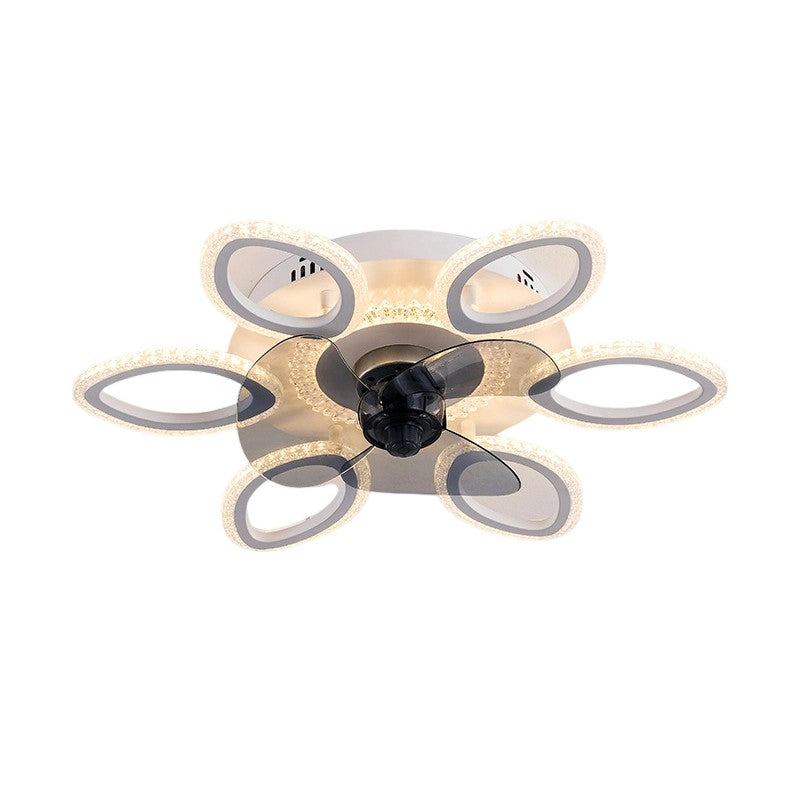 Contemporary Creative Acrylic ABS Floral Round LED Semi-Flush Mount Ceiling Fan Light For Bedroom